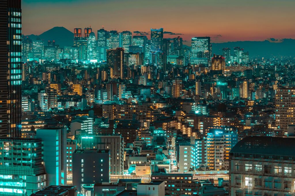 tokyo, japan, buildings, city, skyscrapers, urban, night, metropolis, lights